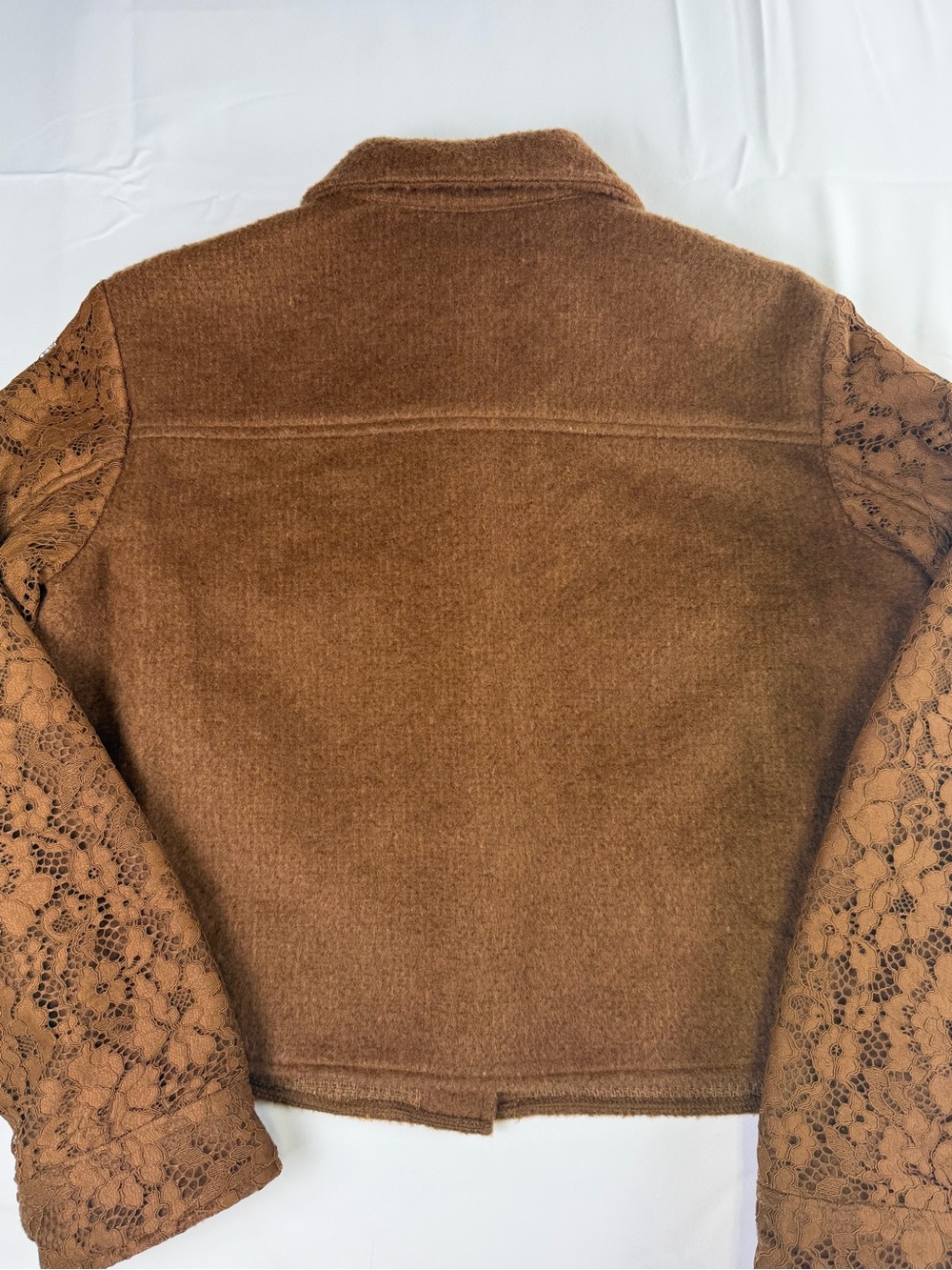 Express - Chic Brown Woven Lace-Sleeve Cropped Jacket NWT -Date night ready L - Picture 8 of 16